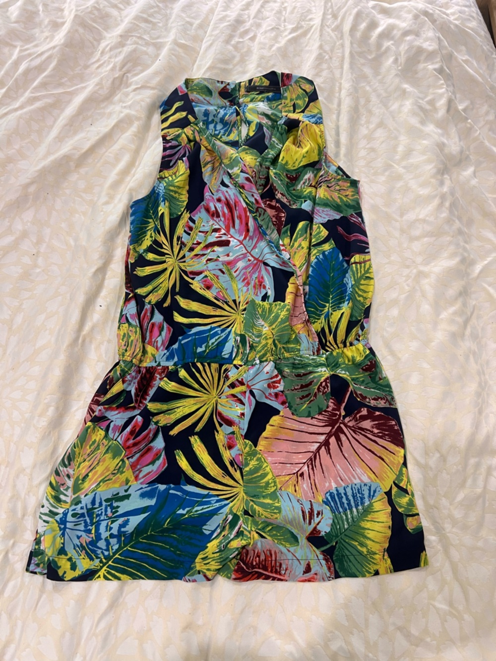 BCBGMaxAzria Navy Tropical Print Sleeveless Romper